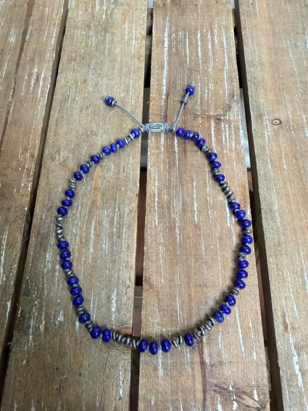 M.Cohen Blue Lapis Gemstone .925 Sterling Silver Double Wrap Bracelet